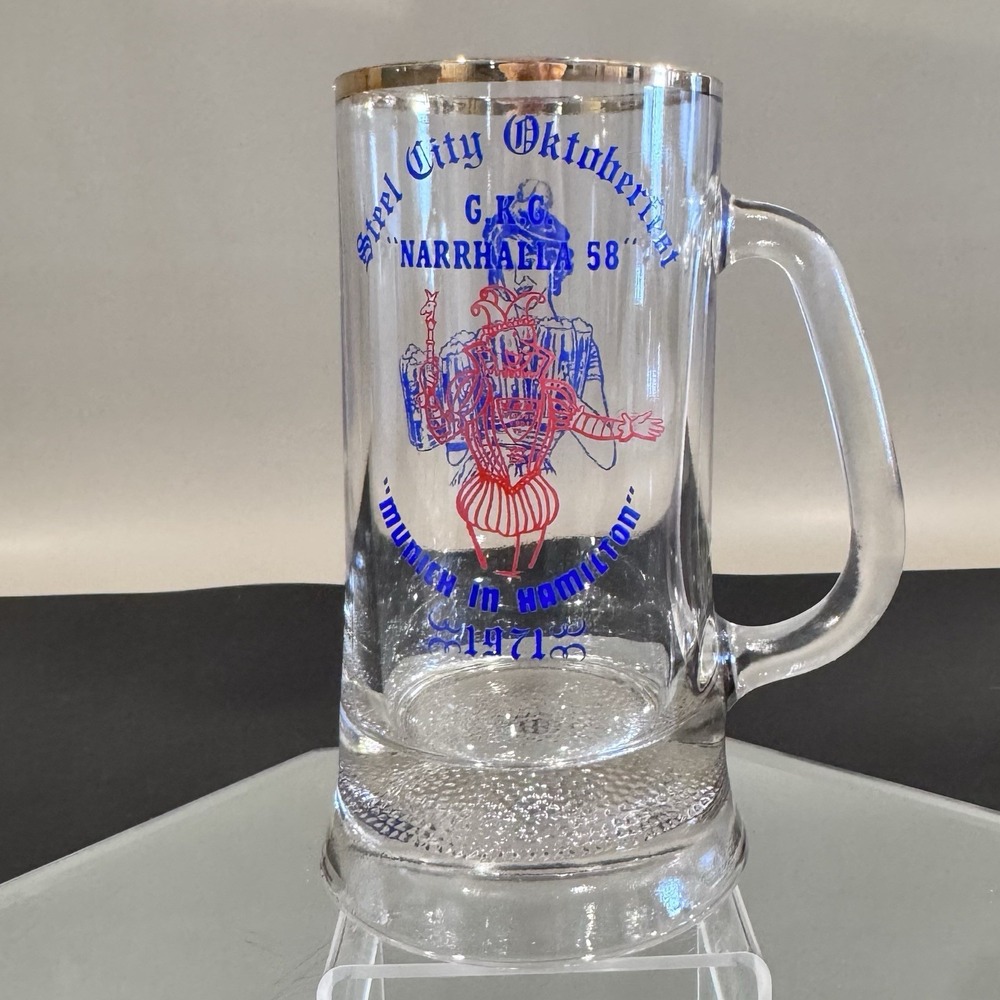 Vintage 1971 Gold Rim Clear Glass Weighted Textured Base Oktoberfest Beer Mug - Picture 3 of 9